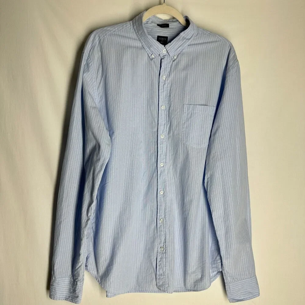 J Crew Men Slim Fit Long Sleeve Button Down Shirt Top Size XLT Blue Striped